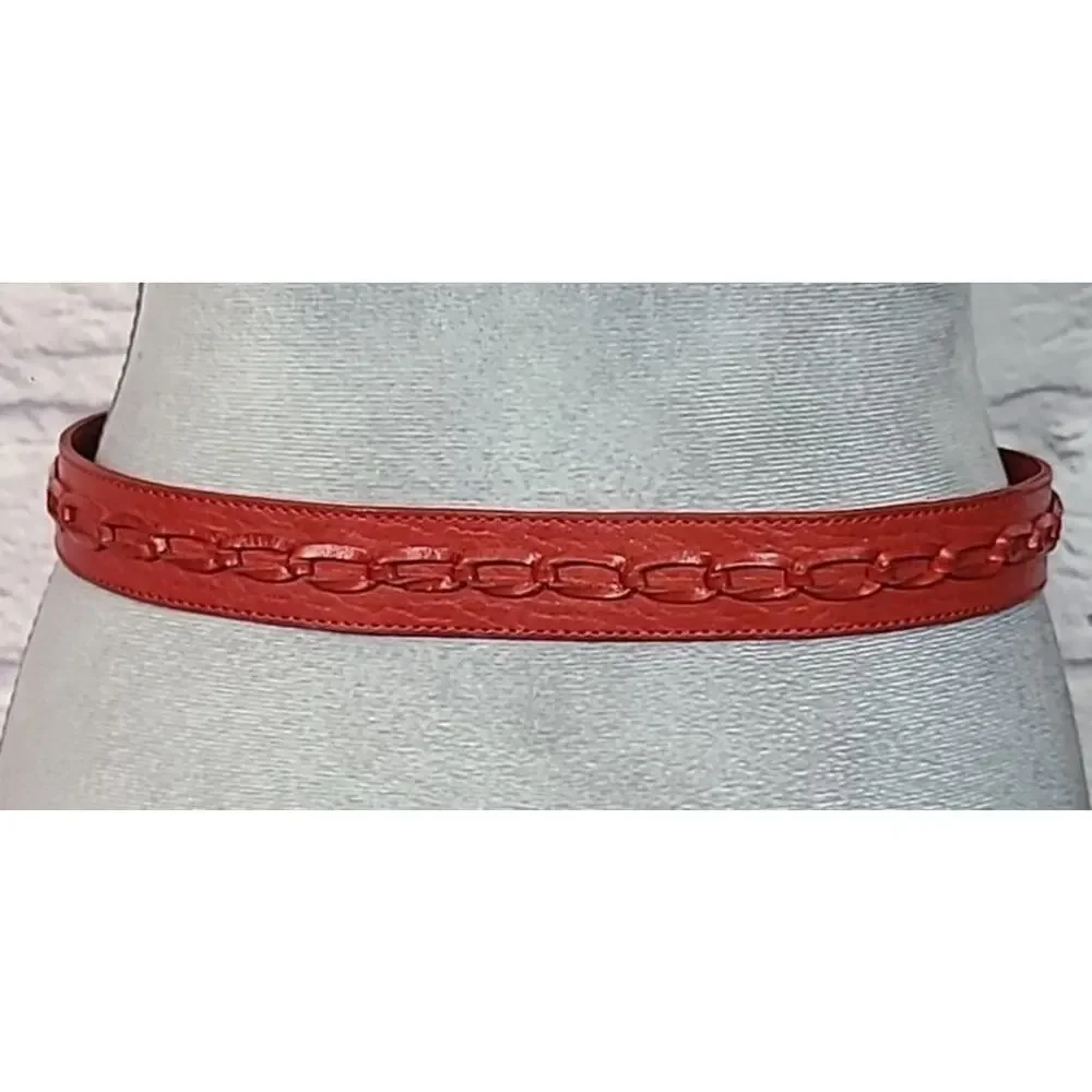 Vintage 80's deadstock red leather chain belt